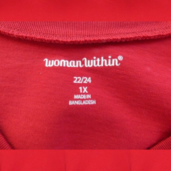 Woman Within Woman Within Red V Neck Tee 22/24 1X - Picture 7 of 8